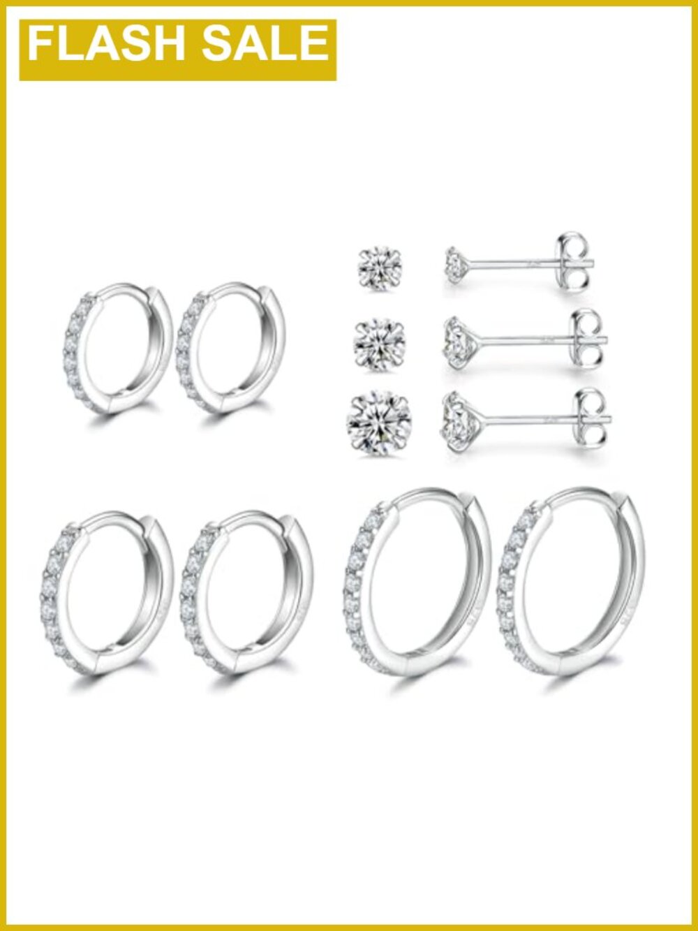 Sterling Silver Hoop & Stud Earrings Set 6 Pairs Hypoallergenic